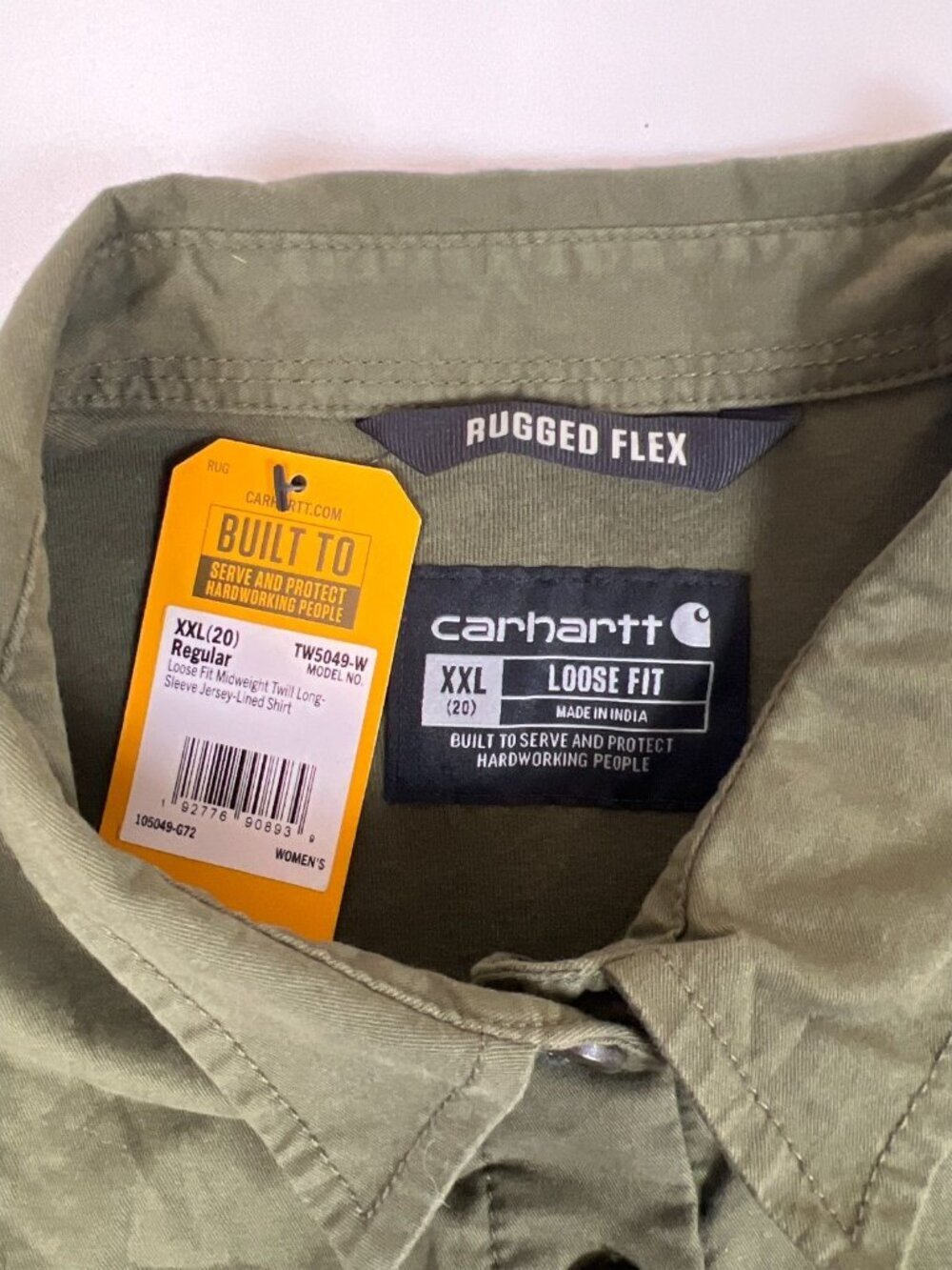 Carhartt Women XXL Green Rugged Flex Loose Fit Midweight Twill Shirt NWT - Picture 3 of 8